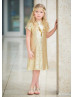 Short Sleeves Gold Sequin Knee Length Flower Girl Dress